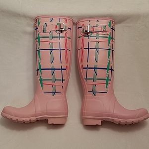 Tall Rock Pink Tartan Hunter rubber boot